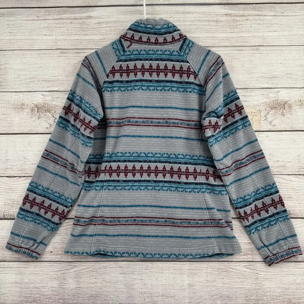 Columbia Jacket Womens Medium Gray Blue Red Fleece Full Zip Aztec Print Outdoors